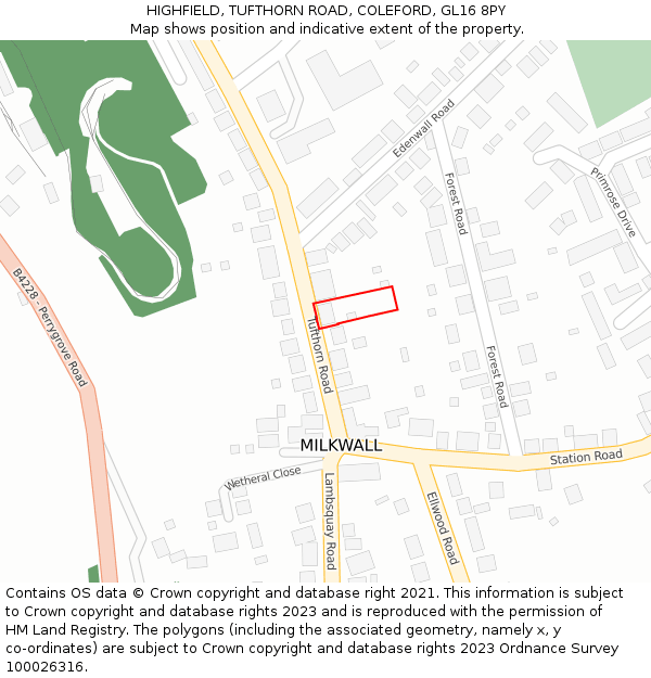 HIGHFIELD, TUFTHORN ROAD, COLEFORD, GL16 8PY: Location map and indicative extent of plot