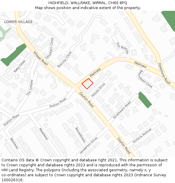 HIGHFIELD, WALLRAKE, WIRRAL, CH60 8PQ: Location map and indicative extent of plot