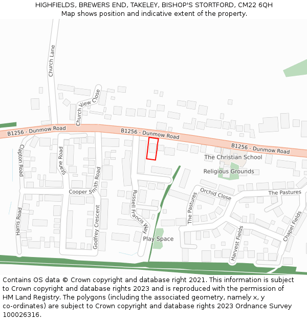 HIGHFIELDS, BREWERS END, TAKELEY, BISHOP'S STORTFORD, CM22 6QH: Location map and indicative extent of plot