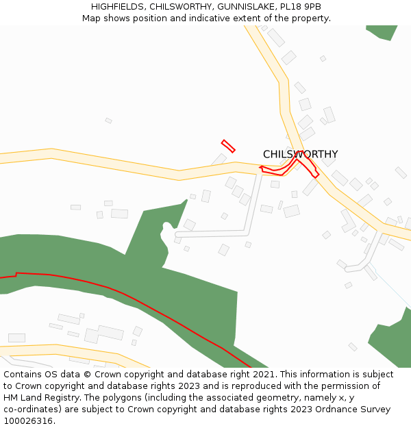 HIGHFIELDS, CHILSWORTHY, GUNNISLAKE, PL18 9PB: Location map and indicative extent of plot