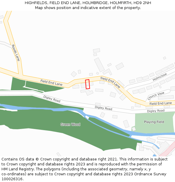 HIGHFIELDS, FIELD END LANE, HOLMBRIDGE, HOLMFIRTH, HD9 2NH: Location map and indicative extent of plot