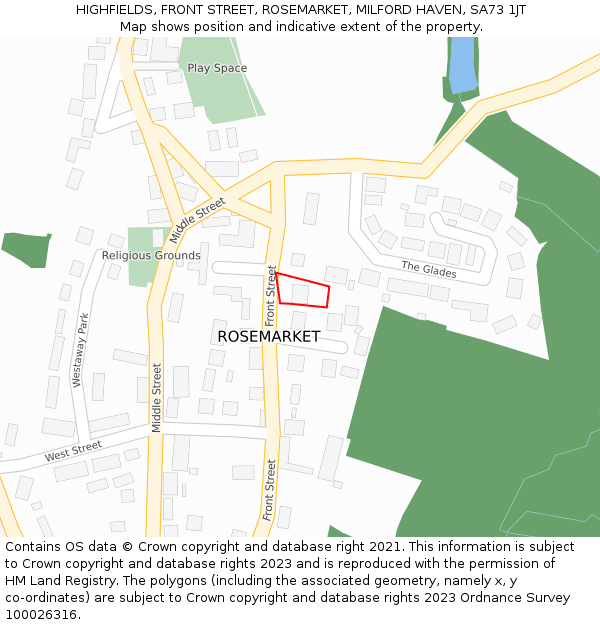 HIGHFIELDS, FRONT STREET, ROSEMARKET, MILFORD HAVEN, SA73 1JT: Location map and indicative extent of plot