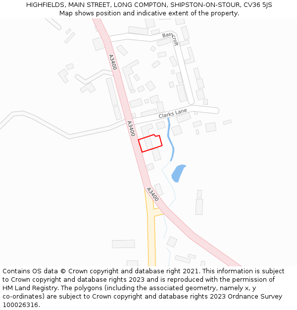 HIGHFIELDS, MAIN STREET, LONG COMPTON, SHIPSTON-ON-STOUR, CV36 5JS: Location map and indicative extent of plot