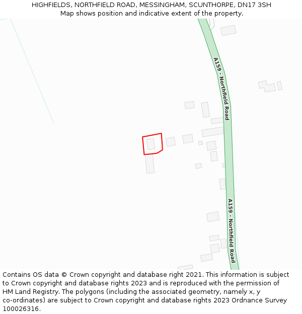 HIGHFIELDS, NORTHFIELD ROAD, MESSINGHAM, SCUNTHORPE, DN17 3SH: Location map and indicative extent of plot