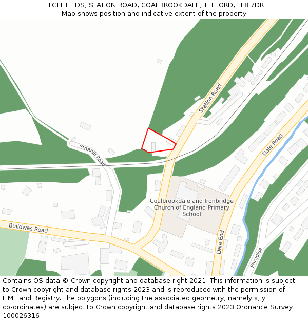 HIGHFIELDS, STATION ROAD, COALBROOKDALE, TELFORD, TF8 7DR: Location map and indicative extent of plot