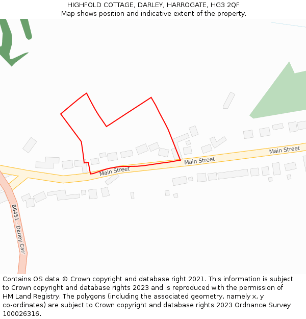 HIGHFOLD COTTAGE, DARLEY, HARROGATE, HG3 2QF: Location map and indicative extent of plot