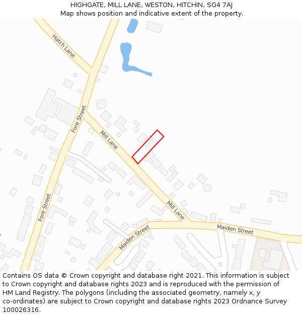 HIGHGATE, MILL LANE, WESTON, HITCHIN, SG4 7AJ: Location map and indicative extent of plot