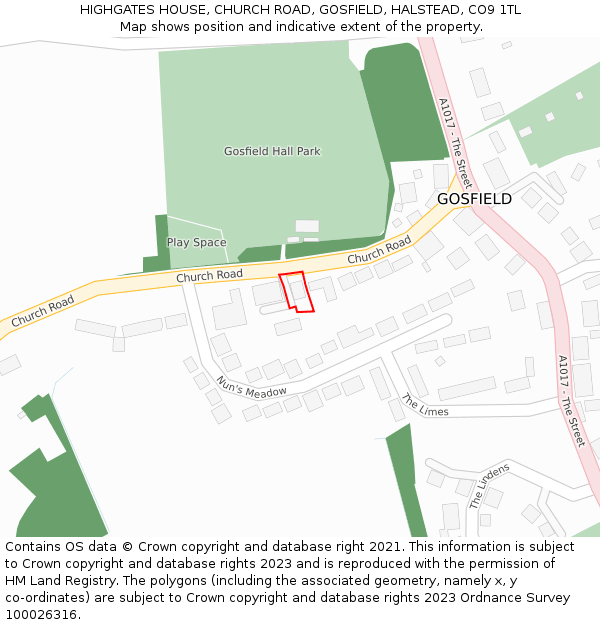 HIGHGATES HOUSE, CHURCH ROAD, GOSFIELD, HALSTEAD, CO9 1TL: Location map and indicative extent of plot