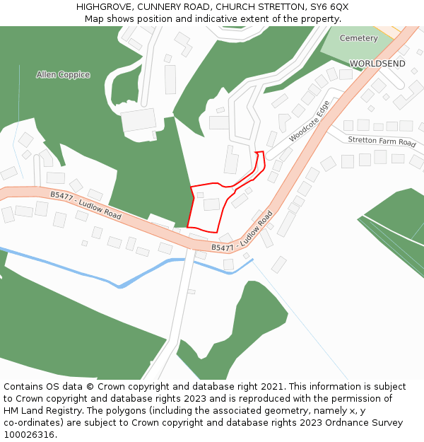 HIGHGROVE, CUNNERY ROAD, CHURCH STRETTON, SY6 6QX: Location map and indicative extent of plot