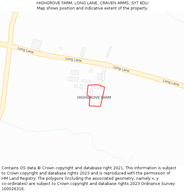HIGHGROVE FARM, LONG LANE, CRAVEN ARMS, SY7 8DU: Location map and indicative extent of plot