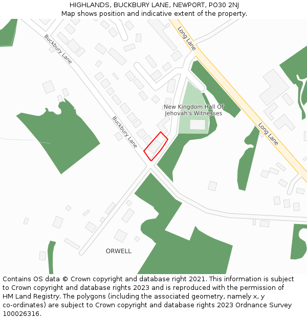 HIGHLANDS, BUCKBURY LANE, NEWPORT, PO30 2NJ: Location map and indicative extent of plot