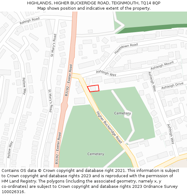 HIGHLANDS, HIGHER BUCKERIDGE ROAD, TEIGNMOUTH, TQ14 8QP: Location map and indicative extent of plot
