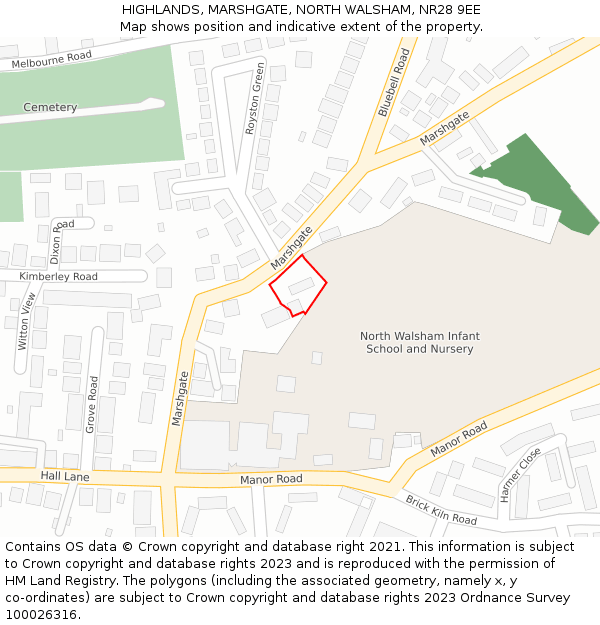 HIGHLANDS, MARSHGATE, NORTH WALSHAM, NR28 9EE: Location map and indicative extent of plot