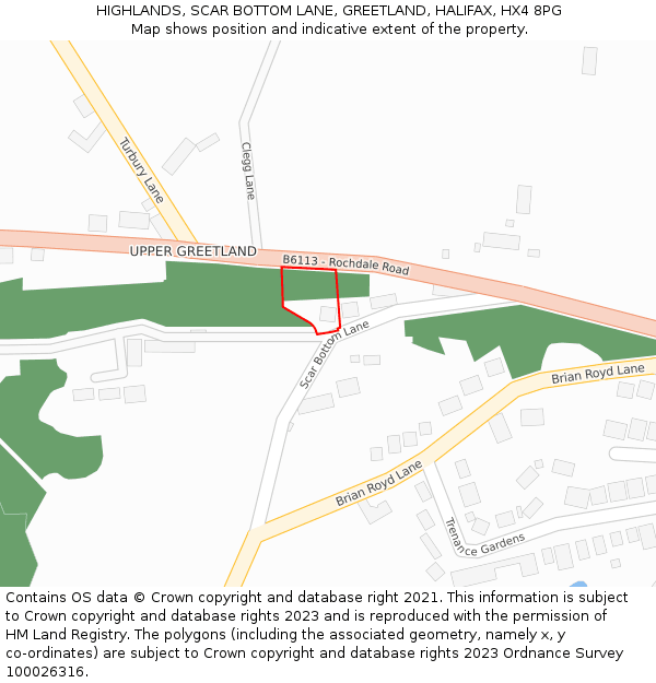 HIGHLANDS, SCAR BOTTOM LANE, GREETLAND, HALIFAX, HX4 8PG: Location map and indicative extent of plot