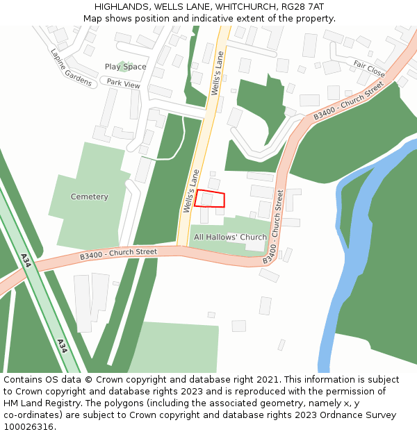 HIGHLANDS, WELLS LANE, WHITCHURCH, RG28 7AT: Location map and indicative extent of plot