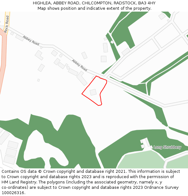 HIGHLEA, ABBEY ROAD, CHILCOMPTON, RADSTOCK, BA3 4HY: Location map and indicative extent of plot