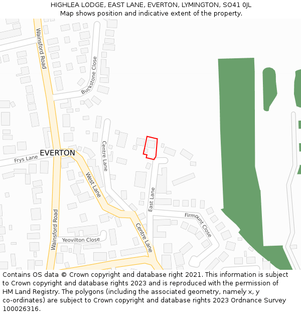 HIGHLEA LODGE, EAST LANE, EVERTON, LYMINGTON, SO41 0JL: Location map and indicative extent of plot