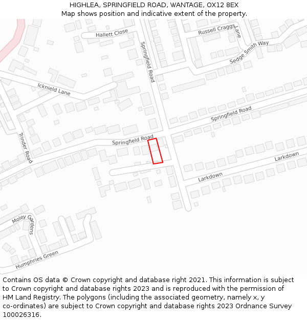 HIGHLEA, SPRINGFIELD ROAD, WANTAGE, OX12 8EX: Location map and indicative extent of plot