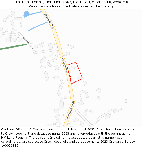 HIGHLEIGH LODGE, HIGHLEIGH ROAD, HIGHLEIGH, CHICHESTER, PO20 7NR: Location map and indicative extent of plot