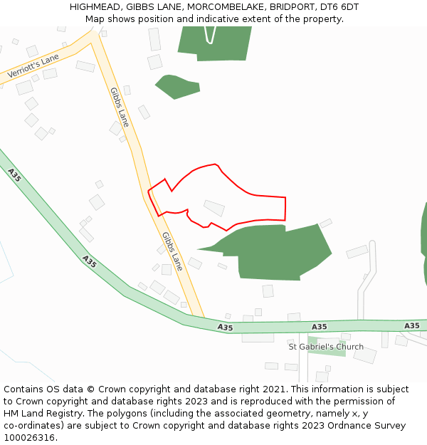 HIGHMEAD, GIBBS LANE, MORCOMBELAKE, BRIDPORT, DT6 6DT: Location map and indicative extent of plot