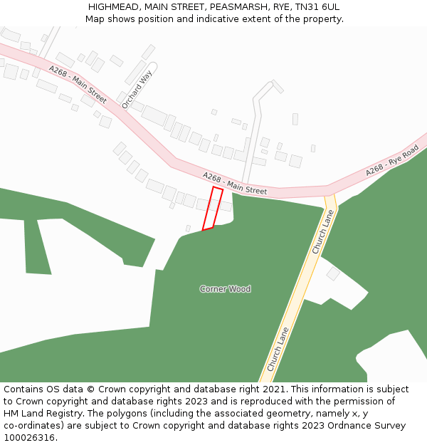 HIGHMEAD, MAIN STREET, PEASMARSH, RYE, TN31 6UL: Location map and indicative extent of plot