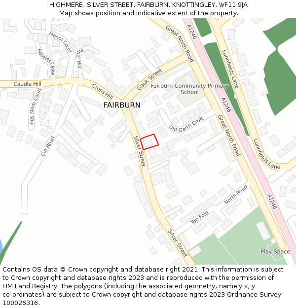 HIGHMERE, SILVER STREET, FAIRBURN, KNOTTINGLEY, WF11 9JA: Location map and indicative extent of plot