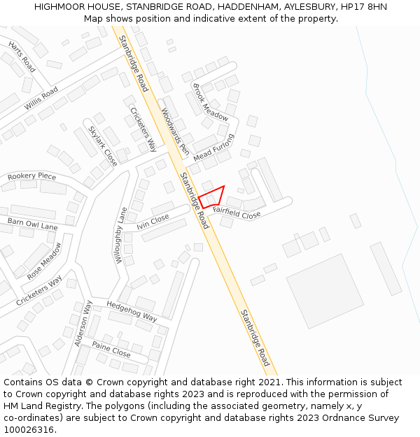 HIGHMOOR HOUSE, STANBRIDGE ROAD, HADDENHAM, AYLESBURY, HP17 8HN: Location map and indicative extent of plot