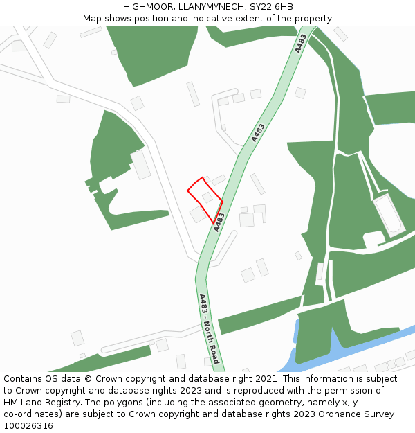 HIGHMOOR, LLANYMYNECH, SY22 6HB: Location map and indicative extent of plot