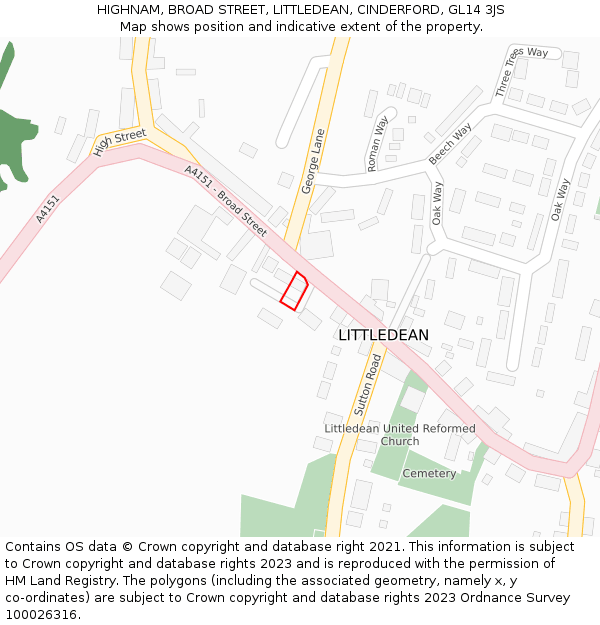 HIGHNAM, BROAD STREET, LITTLEDEAN, CINDERFORD, GL14 3JS: Location map and indicative extent of plot