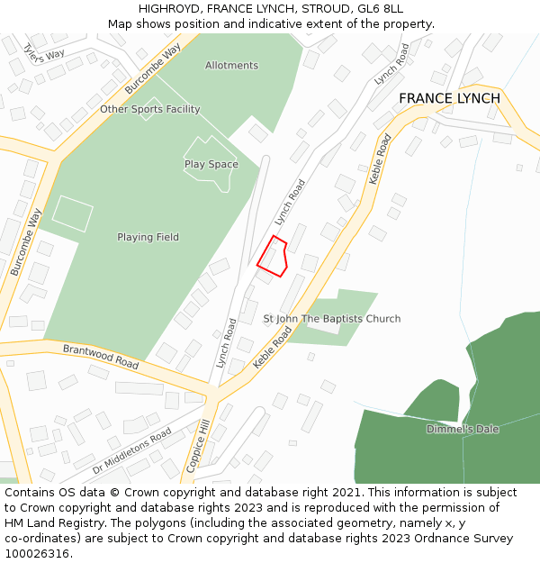 HIGHROYD, FRANCE LYNCH, STROUD, GL6 8LL: Location map and indicative extent of plot
