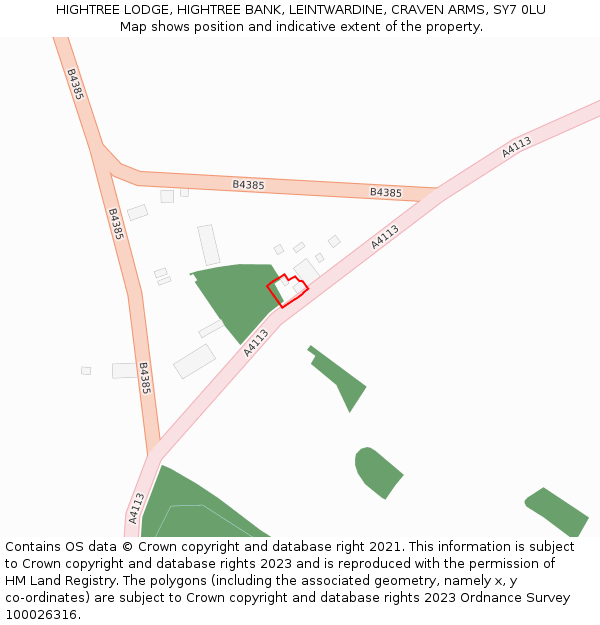 HIGHTREE LODGE, HIGHTREE BANK, LEINTWARDINE, CRAVEN ARMS, SY7 0LU: Location map and indicative extent of plot
