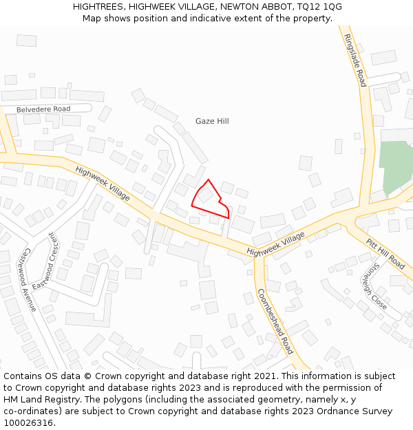 HIGHTREES, HIGHWEEK VILLAGE, NEWTON ABBOT, TQ12 1QG: Location map and indicative extent of plot
