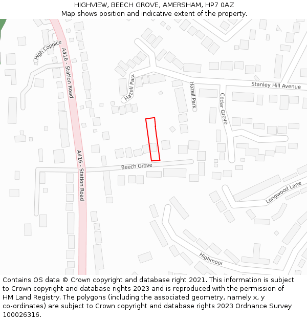 HIGHVIEW, BEECH GROVE, AMERSHAM, HP7 0AZ: Location map and indicative extent of plot