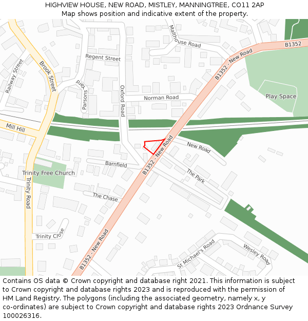 HIGHVIEW HOUSE, NEW ROAD, MISTLEY, MANNINGTREE, CO11 2AP: Location map and indicative extent of plot