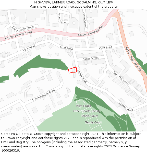 HIGHVIEW, LATIMER ROAD, GODALMING, GU7 1BW: Location map and indicative extent of plot