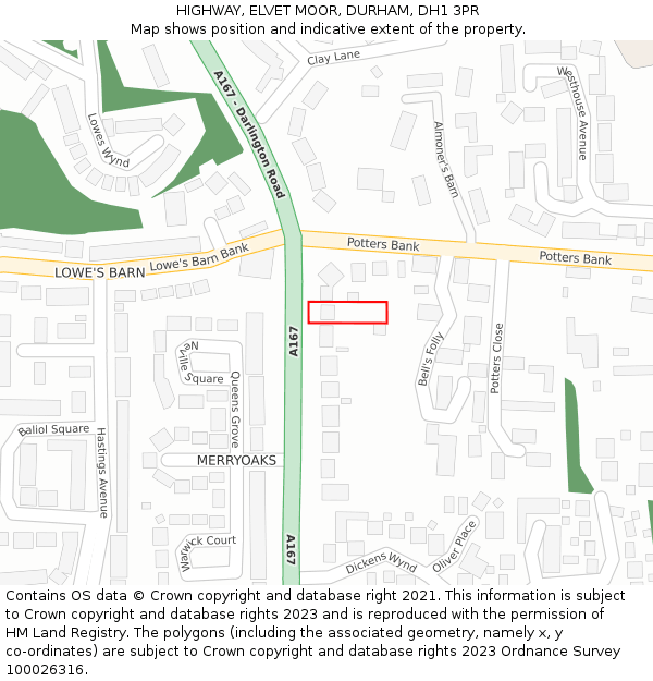 HIGHWAY, ELVET MOOR, DURHAM, DH1 3PR: Location map and indicative extent of plot