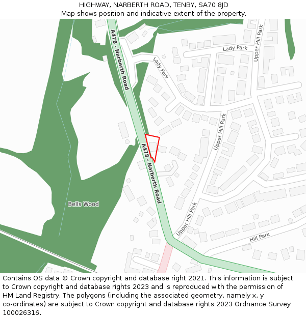 HIGHWAY, NARBERTH ROAD, TENBY, SA70 8JD: Location map and indicative extent of plot