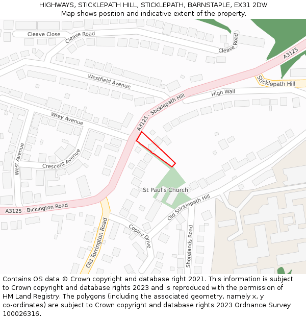 HIGHWAYS, STICKLEPATH HILL, STICKLEPATH, BARNSTAPLE, EX31 2DW: Location map and indicative extent of plot