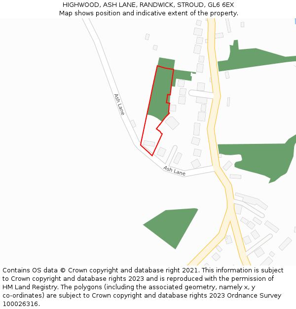 HIGHWOOD, ASH LANE, RANDWICK, STROUD, GL6 6EX: Location map and indicative extent of plot