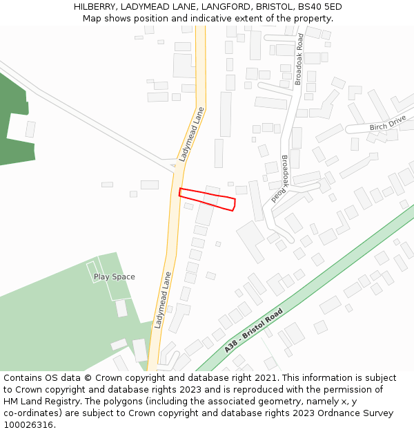 HILBERRY, LADYMEAD LANE, LANGFORD, BRISTOL, BS40 5ED: Location map and indicative extent of plot