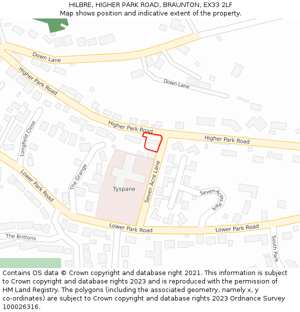 HILBRE, HIGHER PARK ROAD, BRAUNTON, EX33 2LF: Location map and indicative extent of plot