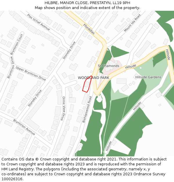 HILBRE, MANOR CLOSE, PRESTATYN, LL19 9PH: Location map and indicative extent of plot