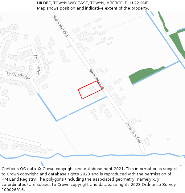 HILBRE, TOWYN WAY EAST, TOWYN, ABERGELE, LL22 9NB: Location map and indicative extent of plot