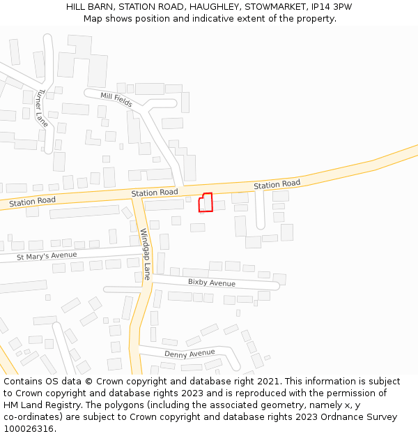 HILL BARN, STATION ROAD, HAUGHLEY, STOWMARKET, IP14 3PW: Location map and indicative extent of plot