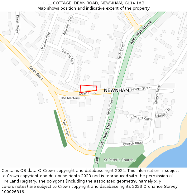 HILL COTTAGE, DEAN ROAD, NEWNHAM, GL14 1AB: Location map and indicative extent of plot