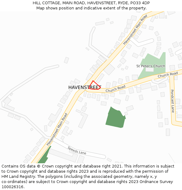 HILL COTTAGE, MAIN ROAD, HAVENSTREET, RYDE, PO33 4DP: Location map and indicative extent of plot