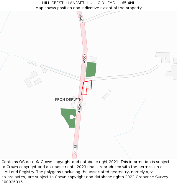 HILL CREST, LLANFAETHLU, HOLYHEAD, LL65 4NL: Location map and indicative extent of plot