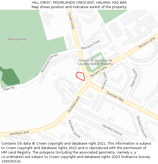 HILL CREST, MOORLANDS CRESCENT, HALIFAX, HX2 8AA: Location map and indicative extent of plot