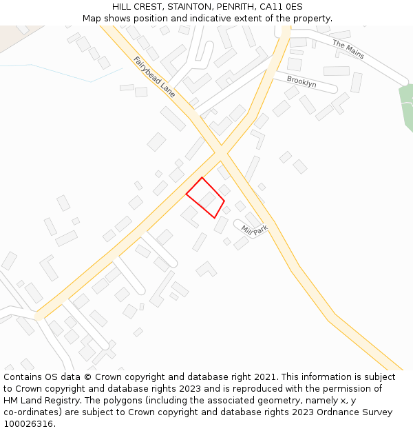 HILL CREST, STAINTON, PENRITH, CA11 0ES: Location map and indicative extent of plot