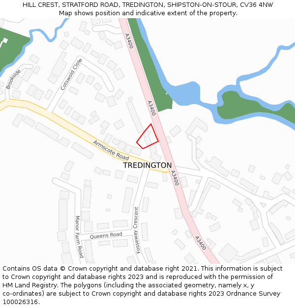 HILL CREST, STRATFORD ROAD, TREDINGTON, SHIPSTON-ON-STOUR, CV36 4NW: Location map and indicative extent of plot